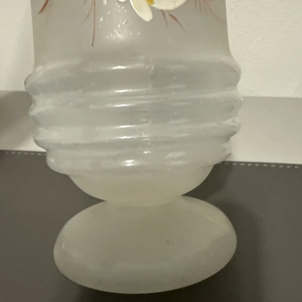 Antique Victorian Bristol Glass Enameled Painted Bird & Flower Vase